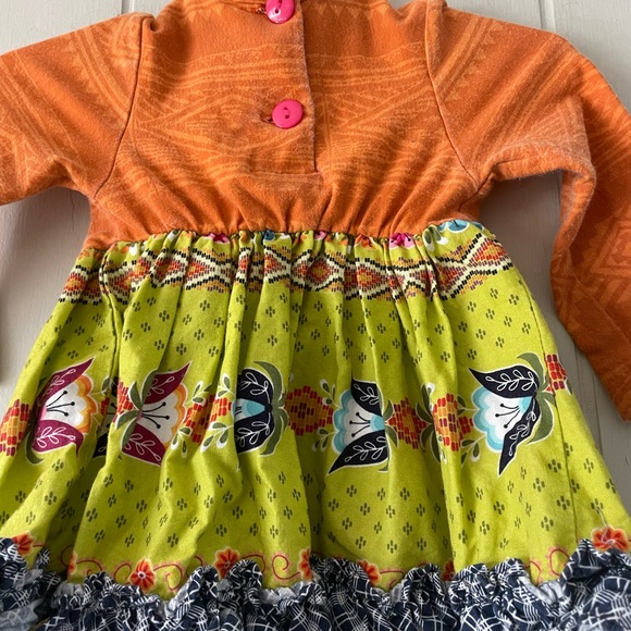 Ricrac & Ruffles Mixed Pattern Long Sleeve Cotton Dress 12 months - Picture 5 of 10